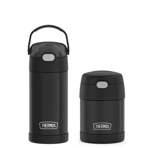 12oz FUNtainer® Water Bottle & 10oz Food Jar Bundle - Matte Black