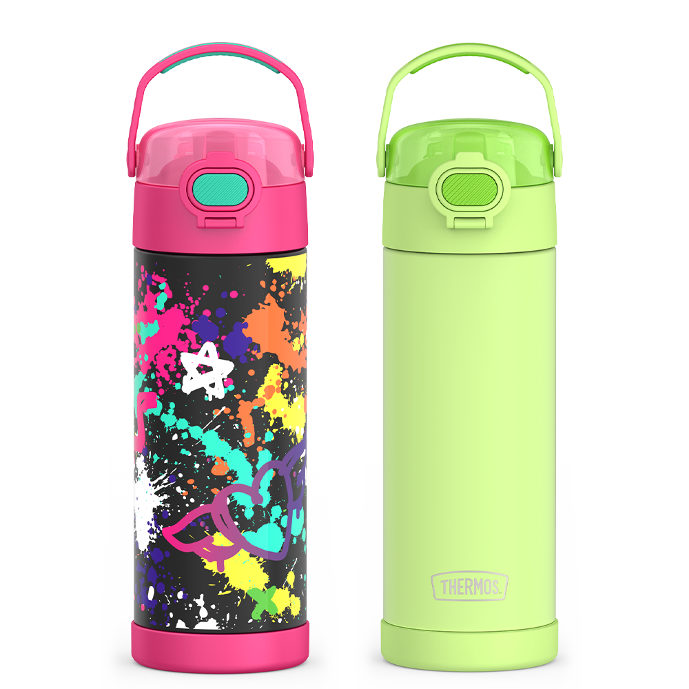 16oz FUNtainer® Water Bottles with Locking Lids Neon Lime & Graffiti Bundle