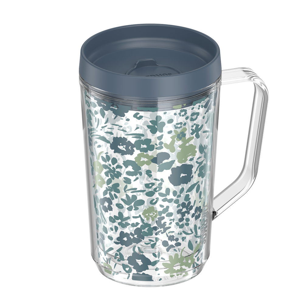 16oz Double Wall Desk Mug Blue Floral